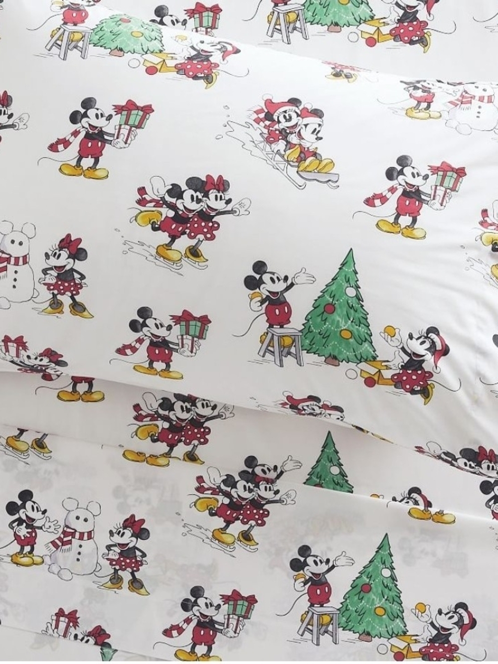 Disney Holiday Mickey & Minnie Sheet Set - White, Red, Green, Yellow